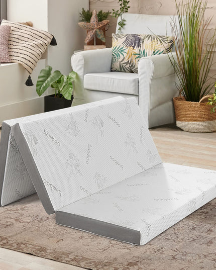 Giantex 4 Inch Tri Folding Mattress,CertiPUR-US Gel-Infused Memory Foam with Bamboo Cover Carry Bag