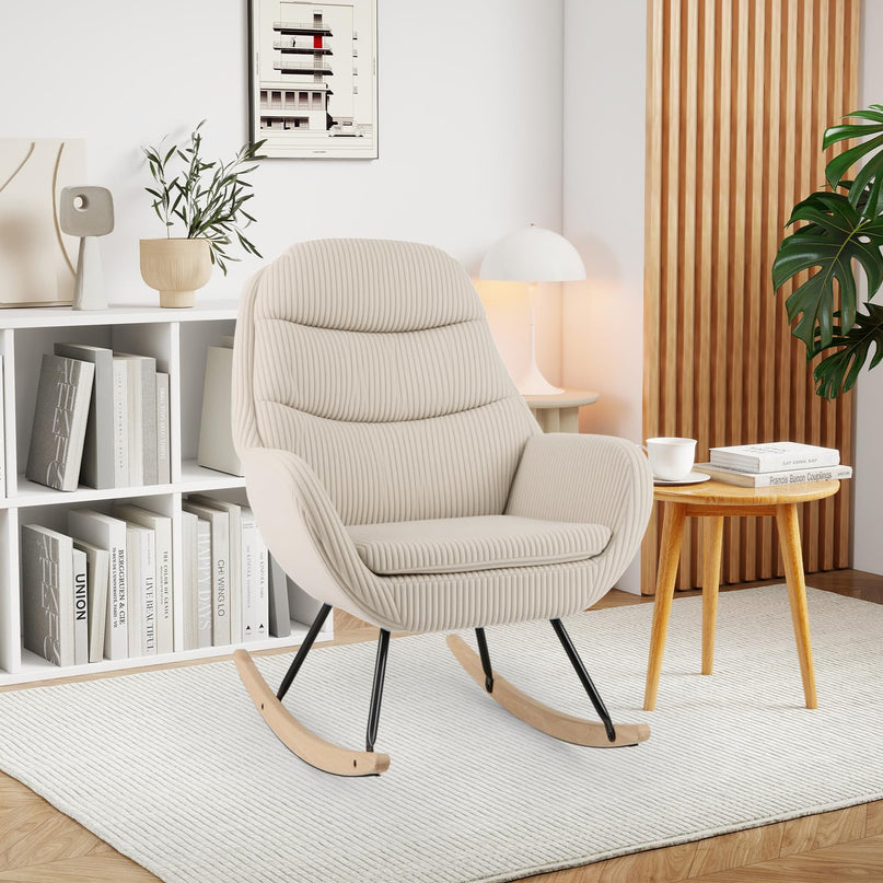 Giantex Rocking Chair Nursery Upholstered Glider Rocker with Padded Backrest & Seat