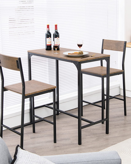 Giantex 3 Piece Pub Table Set, Bar Table and Chairs Set of 2, Rustic Brown