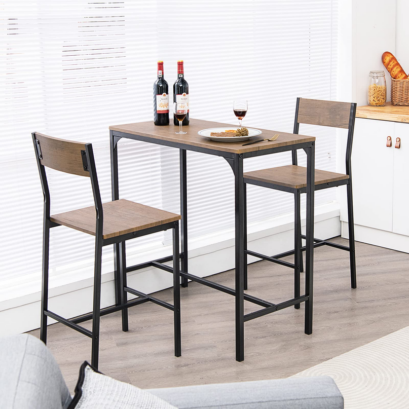 Giantex 3 Piece Pub Table Set, Bar Table and Chairs Set of 2, Rustic Brown