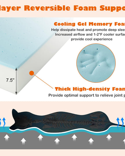 Giantex Cooling Gel Dog Bed for Large Dogs, 40" L Memory Foam Dog Sofa Bed with Washable Cover
