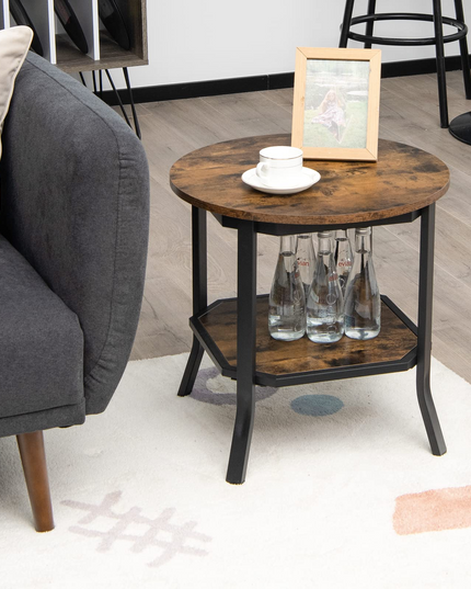 Giantex Round End Table, Industrial Nightstand w/Storage Shelf