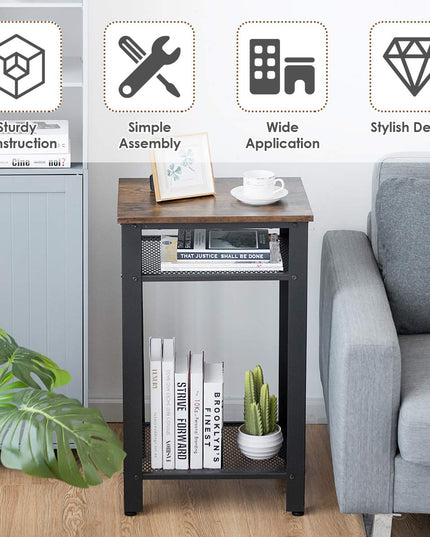 Side Table Industrial 3-Tier W/Mesh Shelves