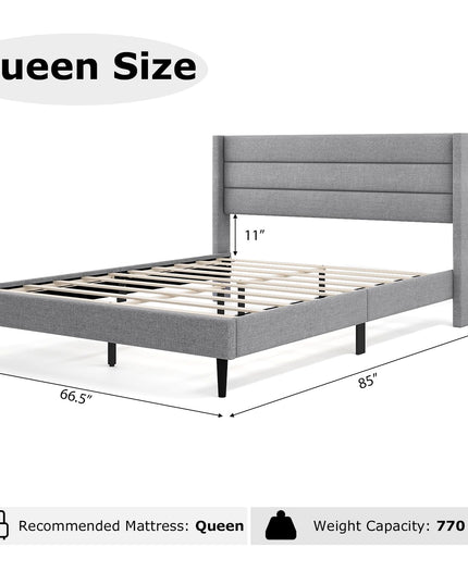 Giantex Bed Frame, Modern Linen Upholstered Platform Bed with Wingback Headboard