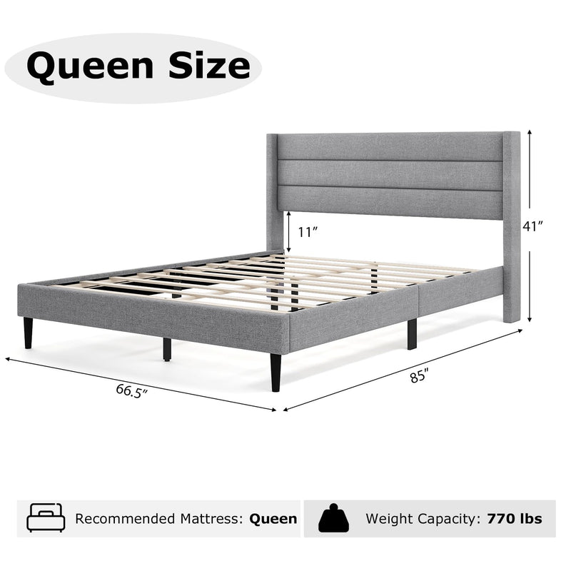 Giantex Bed Frame, Modern Linen Upholstered Platform Bed with Wingback Headboard
