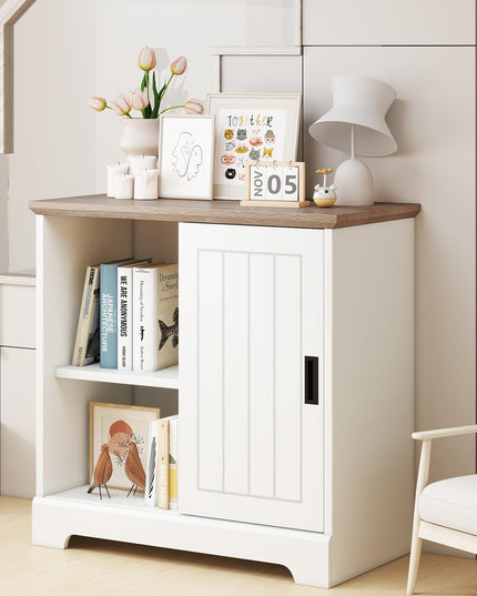 Giantex Small Sideboard Buffet Cabinet with Fluted Sliding Door