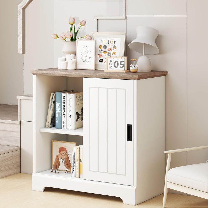 Giantex Small Sideboard Buffet Cabinet with Fluted Sliding Door