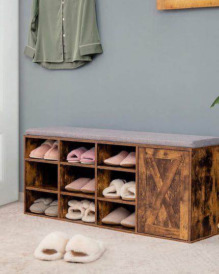 Giantex Shoe Bench, 3 Tier 9 Cubes Storage Bench with Adjustable Shelves (Rustic Brown)