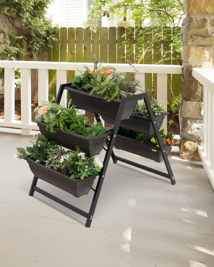 Giantex Set of 2 Vertical Raised Garden Bed, 5 Planter Boxes Container w/ Drainage Holes