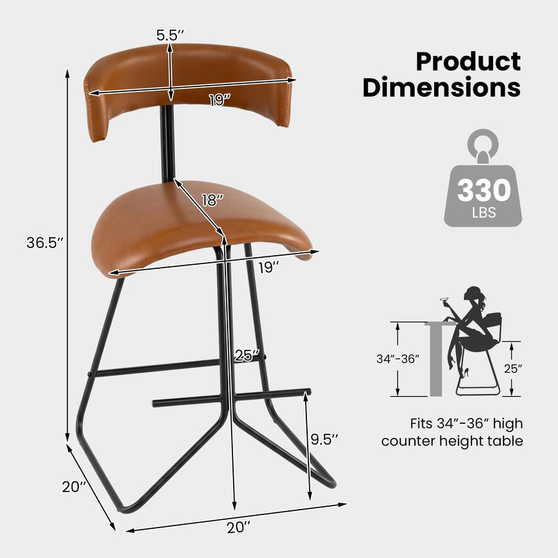 Chaises de comptoir Giantex 25" sans accoudoirs, rembourrées en similicuir, avec pieds et repose-pieds en métal
