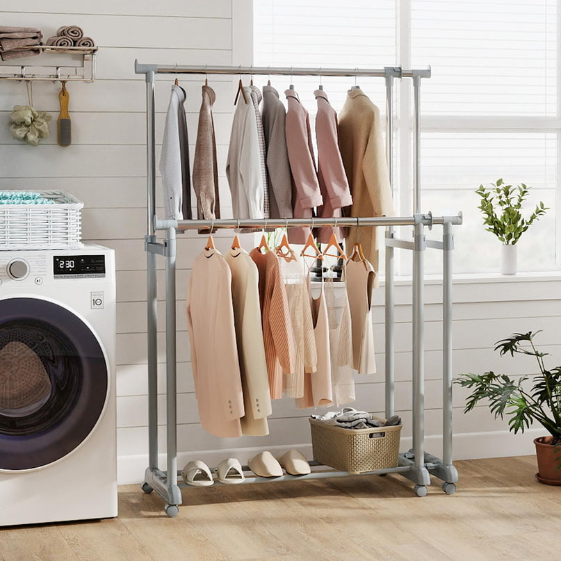 Portant double tringle extensible Giantex avec hauteur et largeur réglables