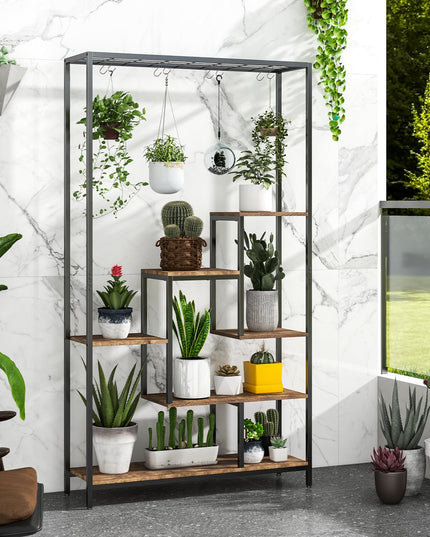 Giantex 71" Tall Plant Stand Indoor, 6-Tier Metal Plant Shelf with 10 Hanging Hooks