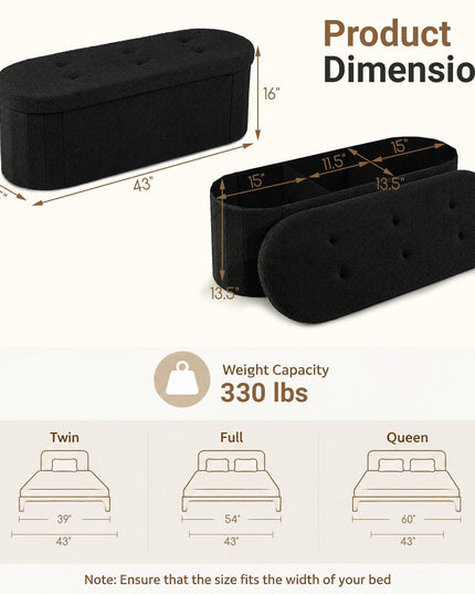 GIANTEX 43" Oval Storage Ottoman Bench with Dividers
