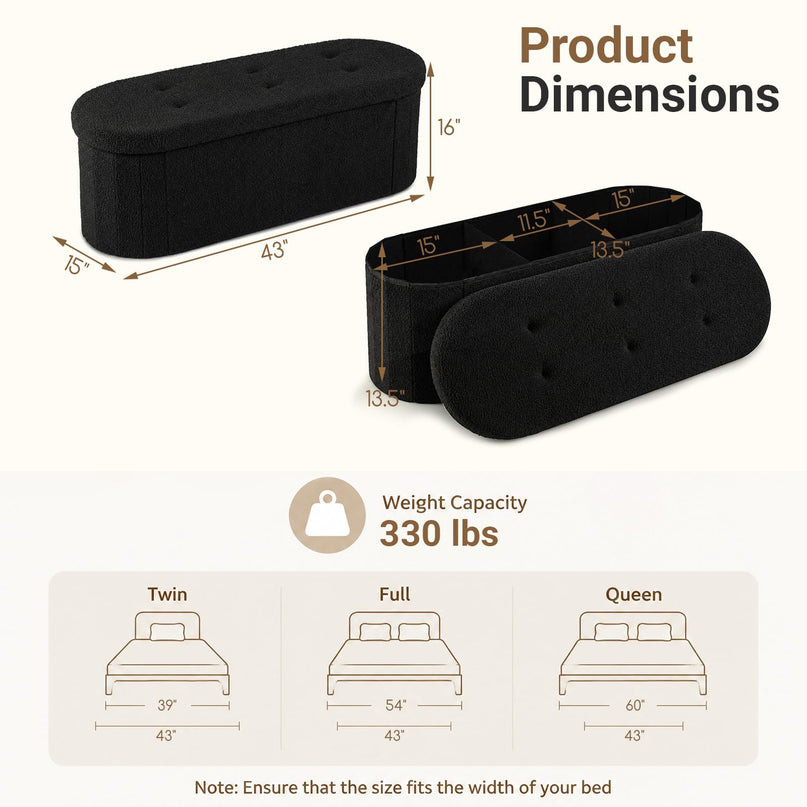 GIANTEX 43" Oval Storage Ottoman Bench with Dividers