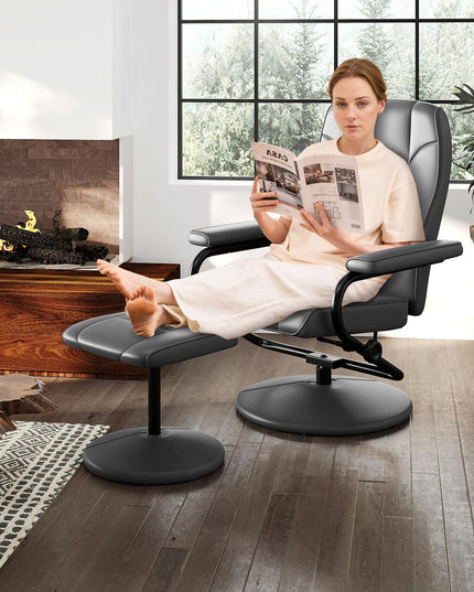 Giantex Recliner Chair with Ottoman, 360 Degree Swivel Leather Reclining Chair with Stable Steel Base