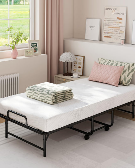 Cadre de lit pliant Giantex Twin avec matelas de 5 pouces et mousse à mémoire de forme (75" x 38")