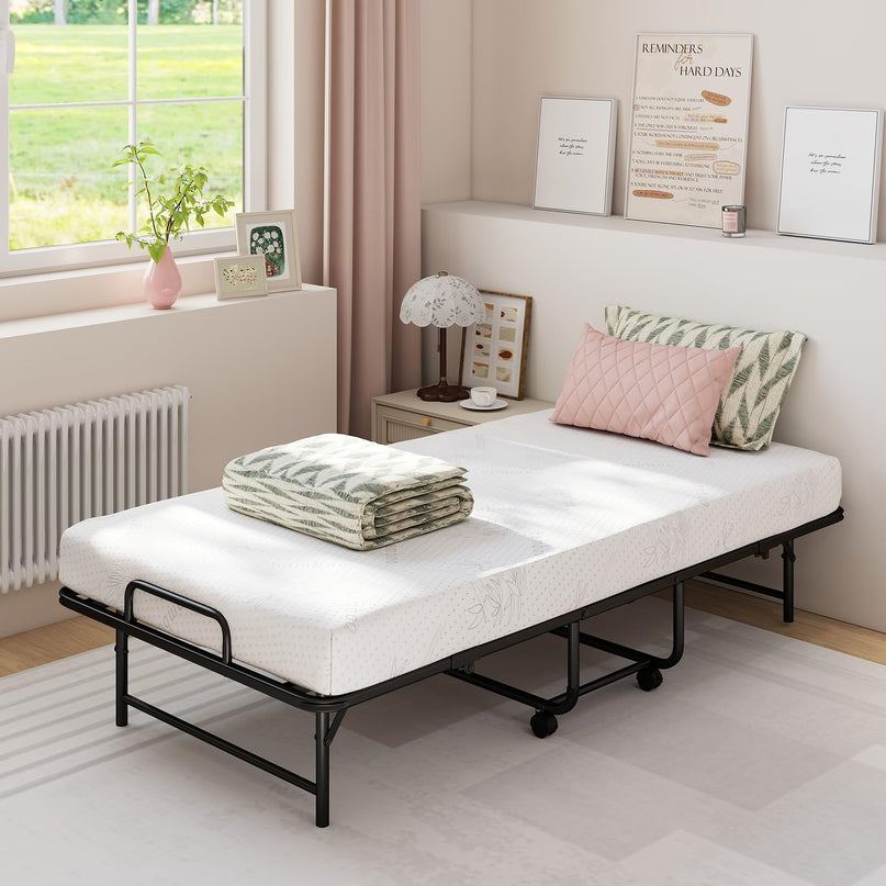 Cadre de lit pliant Giantex Twin avec matelas de 5 pouces et mousse à mémoire de forme (75" x 38")