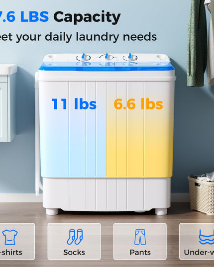 Giantex Portable Washing Machine, 17.6lbs Compact Portable Washer Twin Tub Combo with Pump Drain
