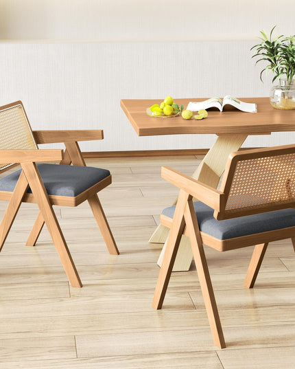 Giantex Rattan Dining Chairs, Leathaire Kitchen Chairs w/Armrests & Padded Cushion
