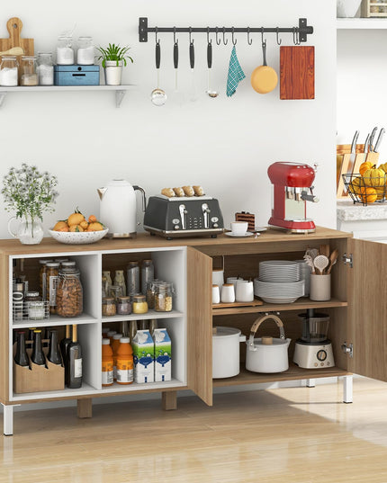 Giantex 63” Buffet Cabinet with Storage, Farmhouse Kitchen Sideboard w/ 4 Cubes, Adjustable Shelves & Pop-up Doors