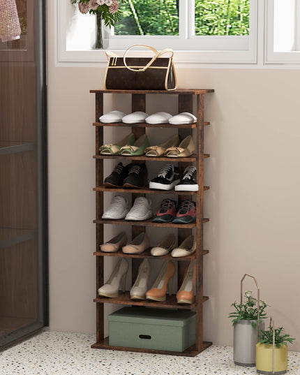 Giantex 7-Tier Wooden Shoe Rack, Double Row Shoe Organizer for 14 Pairs, Customizable Height