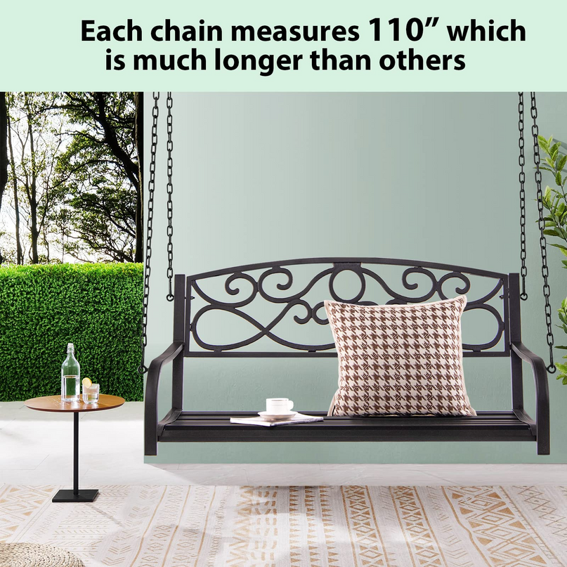 Metal Porch Swings 2 Person Outdoor Hanging Garden Bench with Sturdy Chains