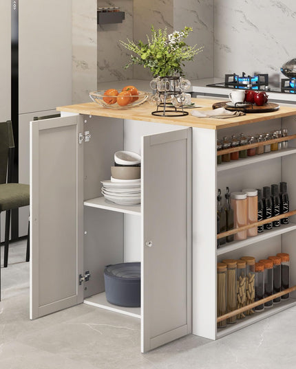 Giantex Kitchen Island with Storage, 2-Door Buffet Cabinet, 6-Tier Spice Racks, Drawer, Shelves