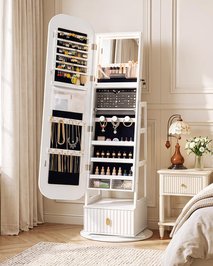 CHARMAID 360° Swivel Jewelry Cabinet with 3-Color LED Vanity Mirror