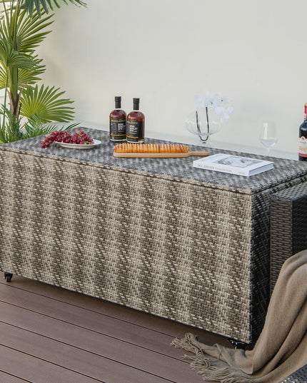 Giantex 96-Gallon Outdoor Storage Box - PE Wicker Deck Box with Lid, Outside Rattan Storage