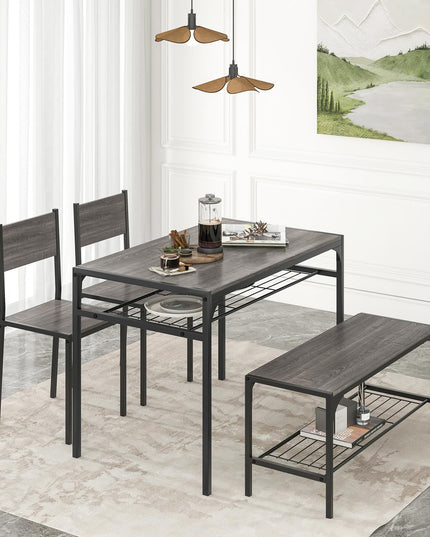 Giantex Dining Table Set for 4, Kitchen Table with Chairs & Bench, Storage Racks