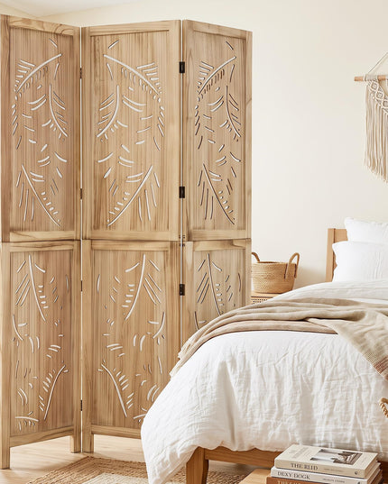 GIANTEX Boho Room Divider with Carved Palm Leaf Pattern