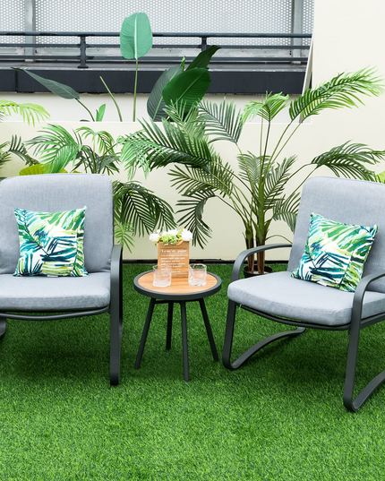 Giantex 3 Pcs Patio Bistro Set, Set of 2 Porch Chairs with Cushion & Lumbar Pillow (Gray)