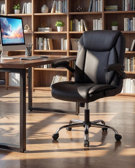 Giantex Leather Office Chair with Flip-up Arms for Home Office