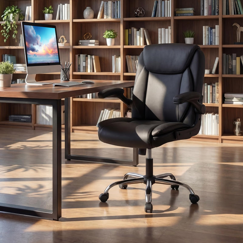 Chaise de bureau Giantex en cuir avec accoudoirs relevables pour bureau à domicile