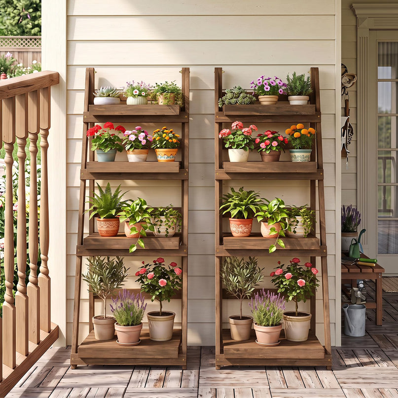 GIANTEX 4-Tier Foldable Wooden Plant Stand