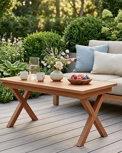 GIANTEX 31.5" Outdoor Teak Wood Coffee Table with Slatted Tabletop