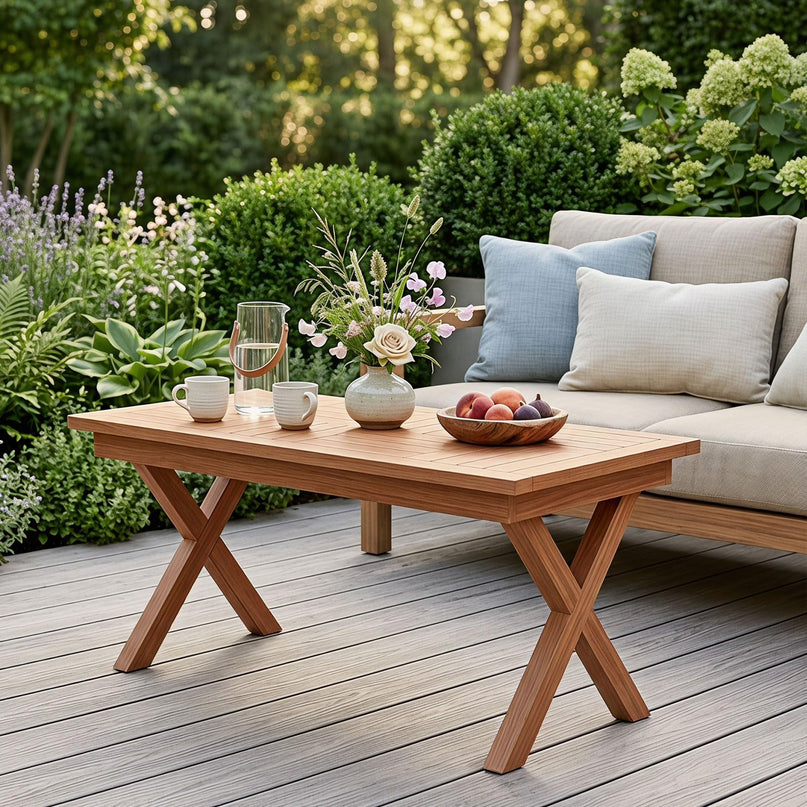 GIANTEX 31.5" Outdoor Teak Wood Coffee Table with Slatted Tabletop
