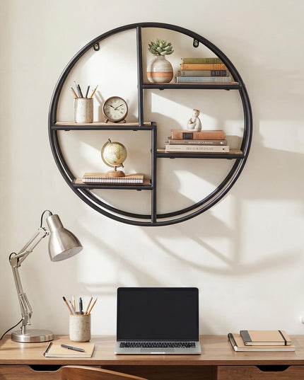 Giantex Industrial Style Round Wall Shelves for Living Room