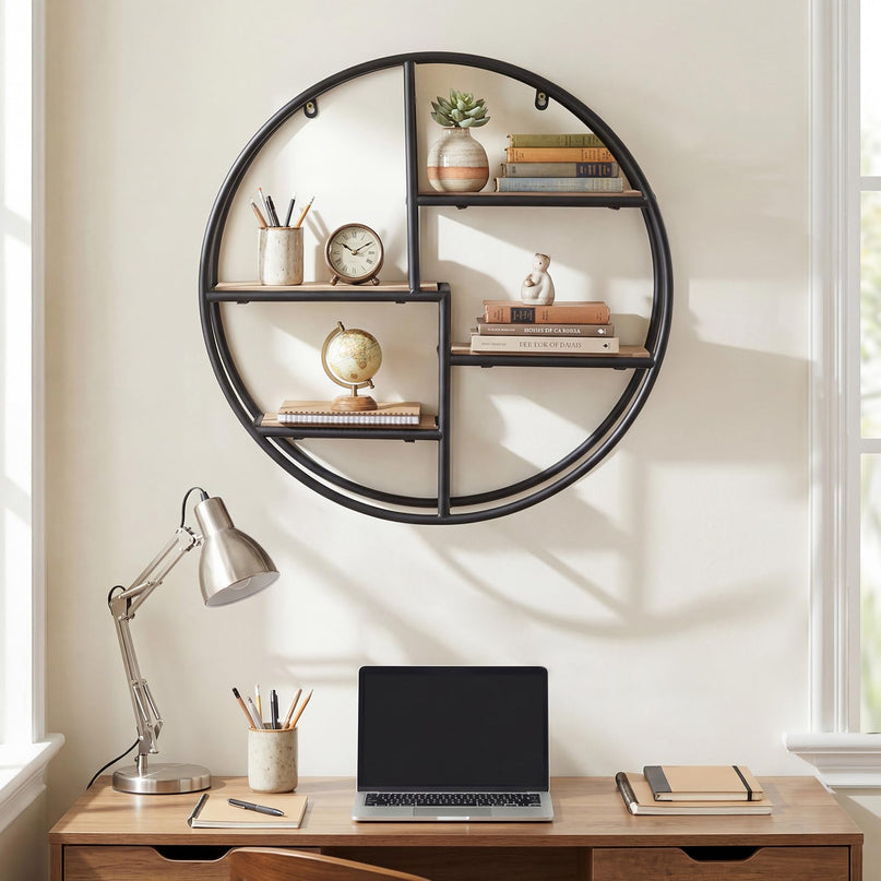 Giantex Industrial Style Round Wall Shelves for Living Room