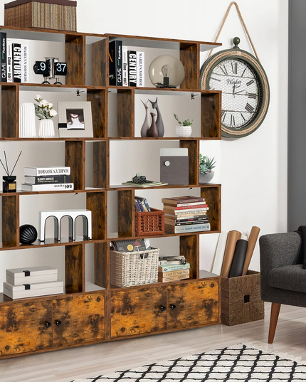 Giantex Set of 2 6-Tier Geometric Bookcase with Cabinet