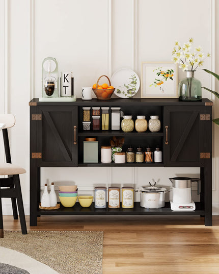 Giantex Buffet Sideboard, Farmhouse Wood Cupboard w/ 2 Storage Cabinets & 2-Tier Open Shelf