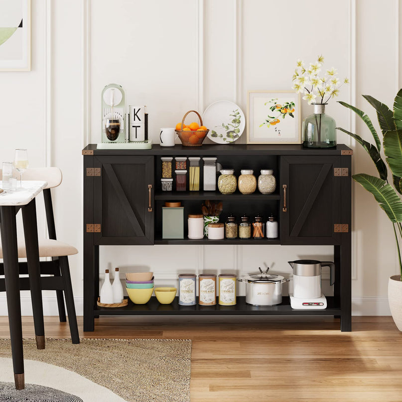 Giantex Buffet Sideboard, Farmhouse Wood Cupboard w/ 2 Storage Cabinets & 2-Tier Open Shelf