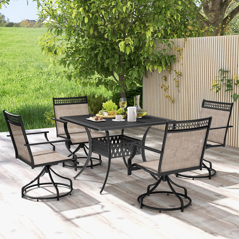 Giantex Swivel Outdoor Chairs, Patio Dining Chairs, Round Steel Base