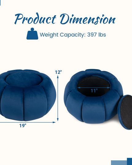GIANTEX Pumpkin Shaped Round Ottoman Coffee Table with Storage & Removable Lid