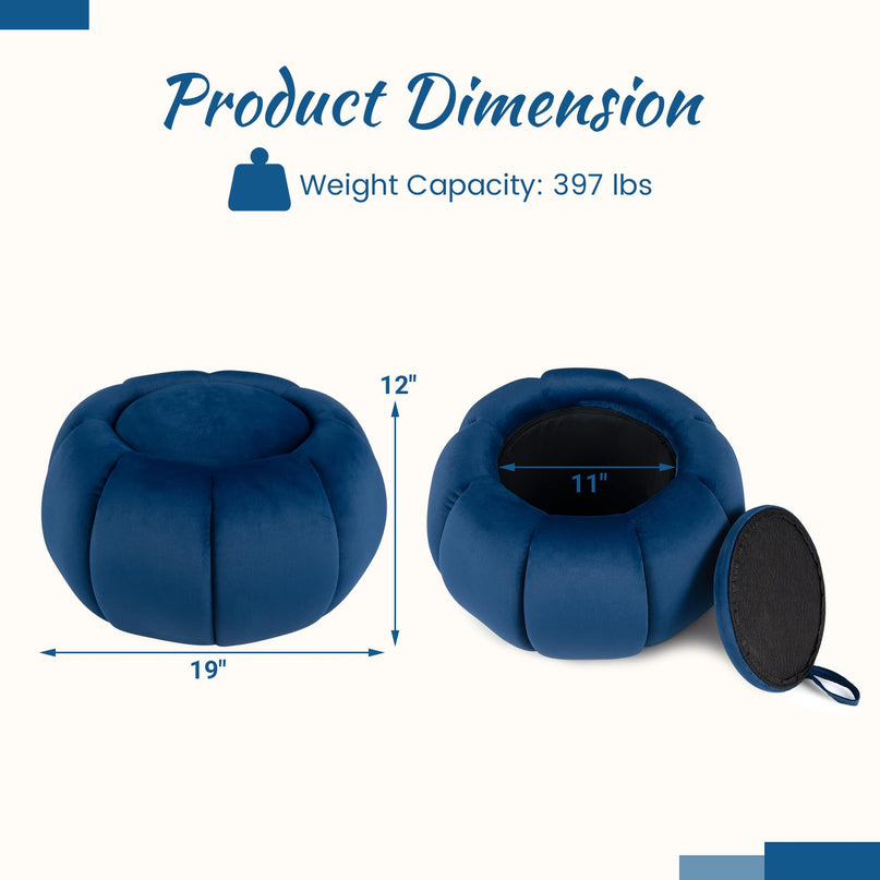 GIANTEX Pumpkin Shaped Round Ottoman Coffee Table with Storage & Removable Lid