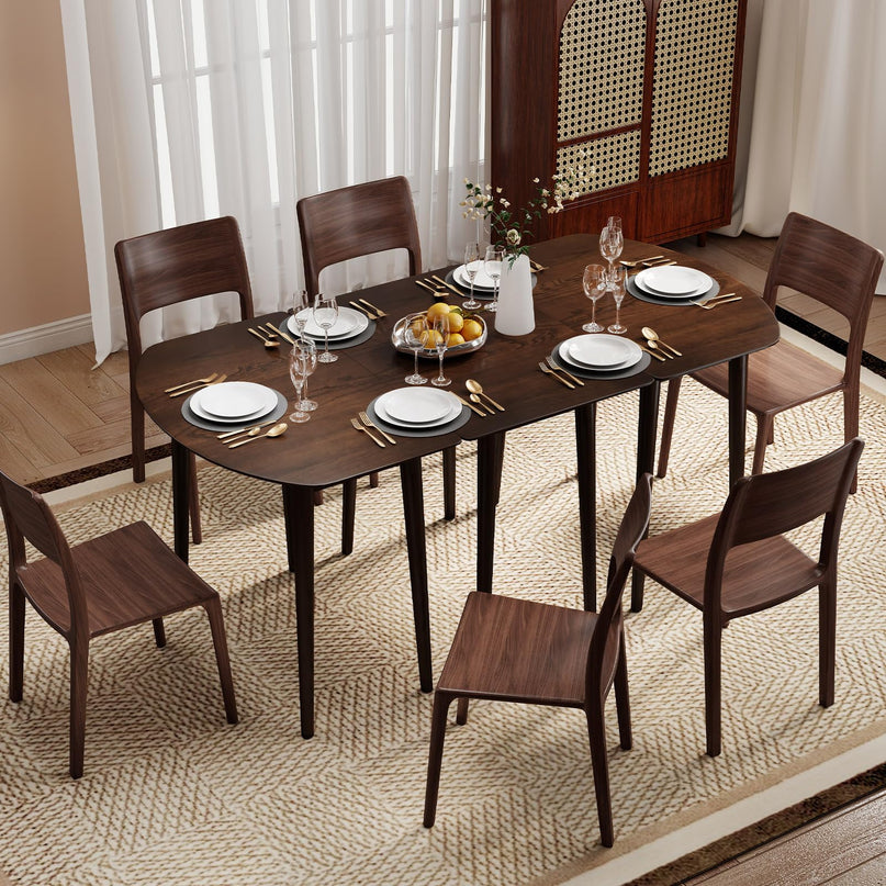 Table de salle à manger extensible Giantex 68" pour 6 à 8 personnes, table de cuisine de style campagnard 68" avec 2 plateaux demi-ronds et 1 plateau rectangulaire