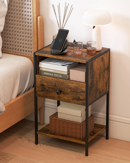 Giantex Night Stand with Charging Station for Bedroom Small Spaces