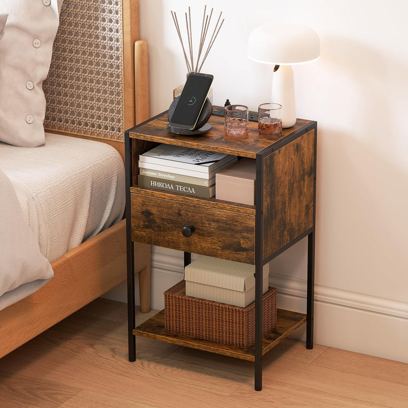 Giantex Night Stand with Charging Station for Bedroom Small Spaces