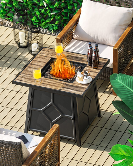 Fire Pits for Outside Outdoor Propane Fire Pit Table, 28" Patio Gas Fireplace W/ Lid & Lava Rocks