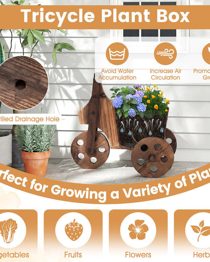 Support pour plantes en bois rustique Giantex avec 3 roues et trou de drainage pour fleurs, herbes et légumes